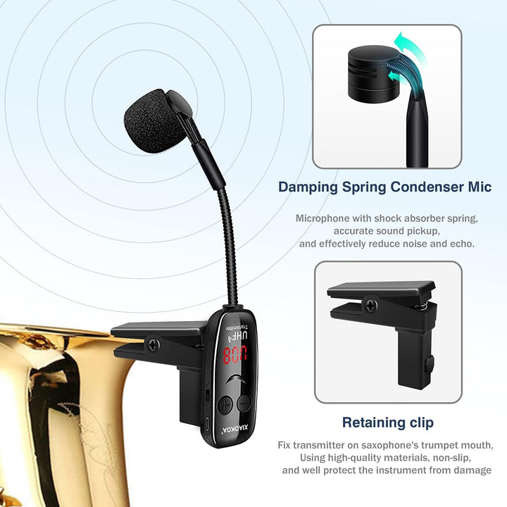 Kabelloses Mikrofon für Saxophon,UHF Drahtloses Mikrofon für Musikinstrumente,Wireless Empfänger und