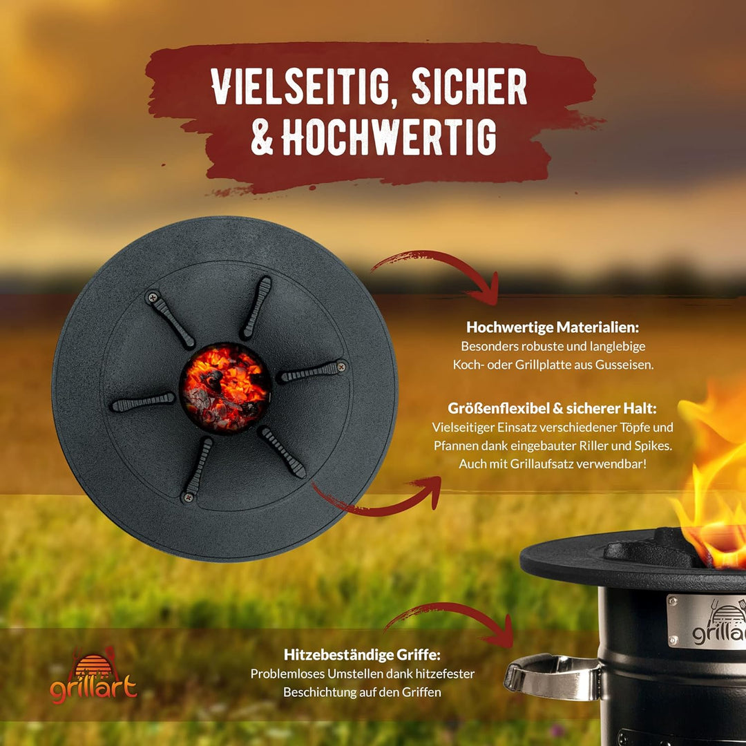grillart® Raketenofen Outdoor “Powertrain” schwarz – effizienter Holzofen als Campingkocher für Dutc
