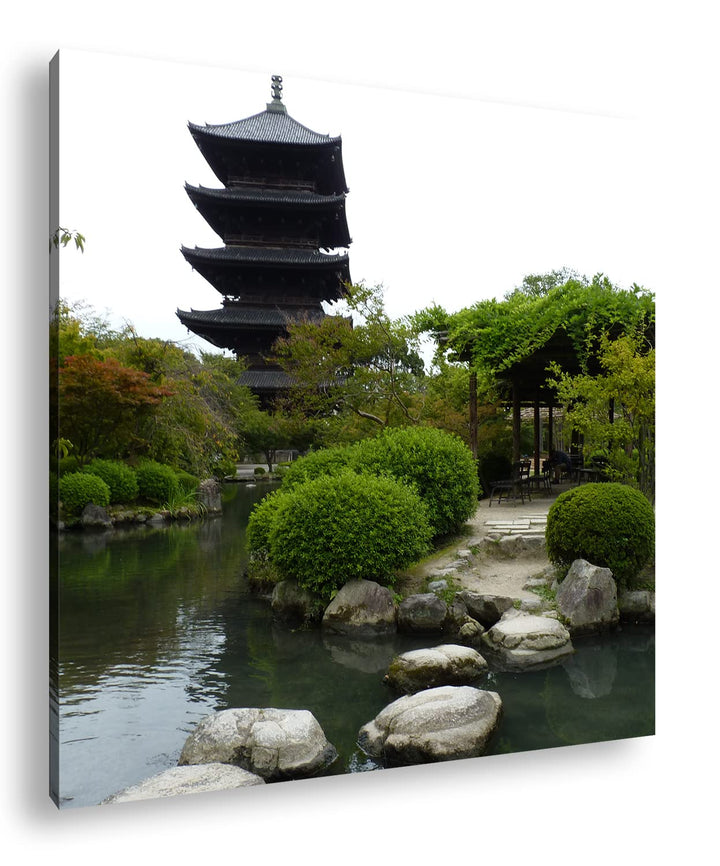 Japanischer Zen-Garten Format: 70x70 als Leinwandbild, Motiv fertig gerahmt auf Echtholzrahmen, Hoch