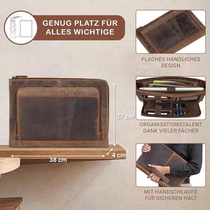 STILORD Dillon Leder Aktenmappe Konferenzmappe 13 Zoll Laptoptasche Vintage Dokumentenmappe Schreibm