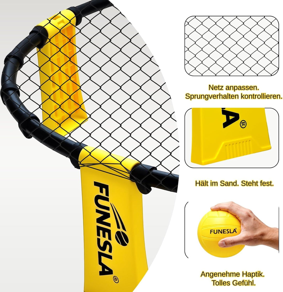 Roundnet Set mit Tasche für Strand & Garten, Outdoorspiel mit direkter Steckmontage, inkl. 3 Bälle (
