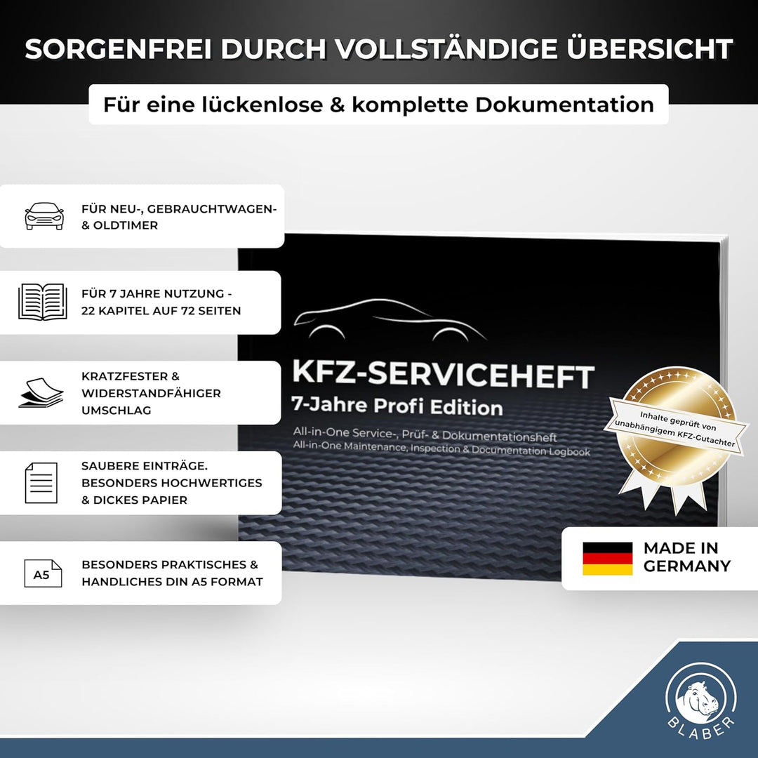 Serviceheft KFZ [All-in-One] – Universelles Scheckheft Auto für PKW – 7-Jahre Profi Edition inkl. Wa