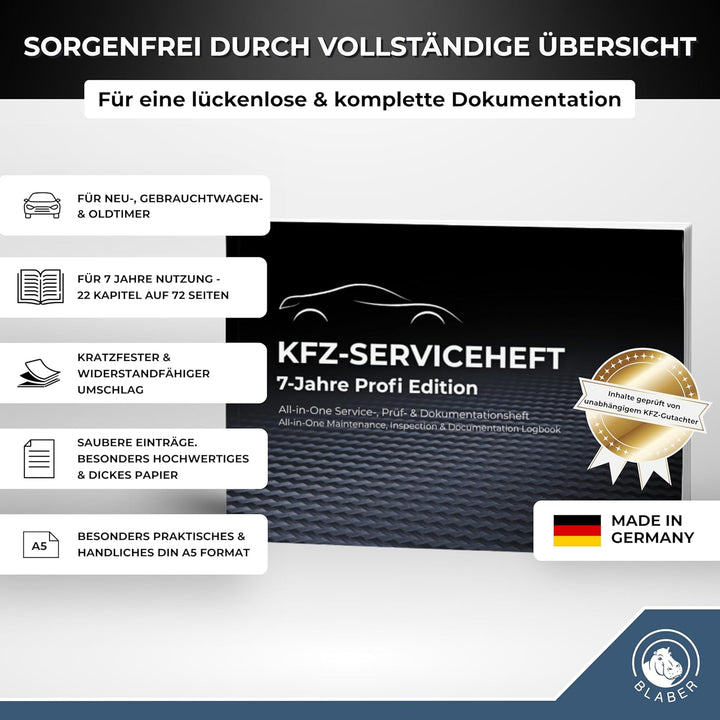 Serviceheft KFZ [All-in-One] – Universelles Scheckheft Auto für PKW – 7-Jahre Profi Edition inkl. Wa