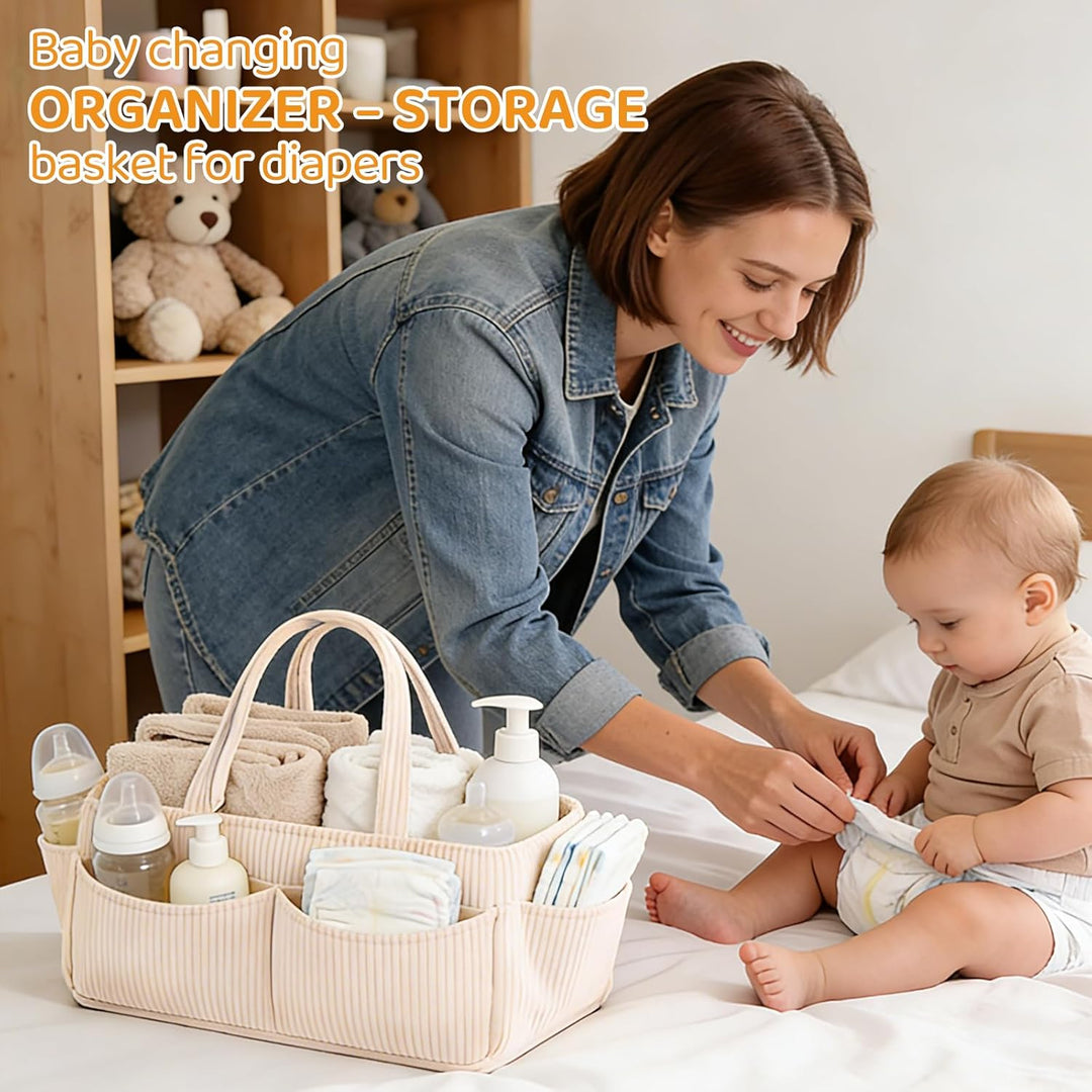 Wickelkorb Cord für Wickeltisch,Baby Windel Caddy Organizer mit Wechselbaren Fächern,Stilvoller Aufb