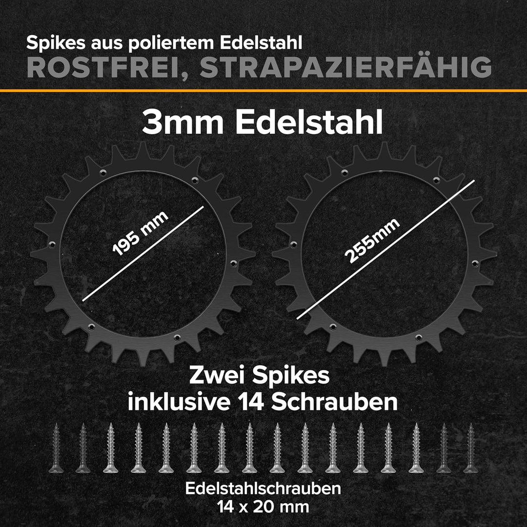 Bundle für Navimow i Serie – Edelstahl Spikes schwarz ⌀255 mm 3 mm + Messerteller inkl. 6 Klingen –