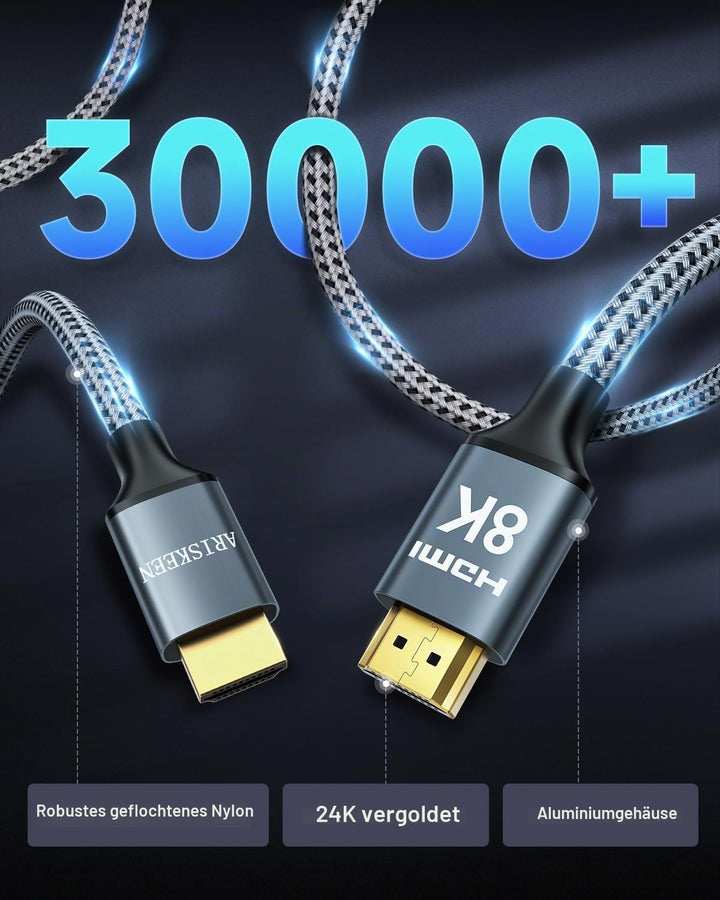 ARISKEEN 8K HDMI 2.1 Kabel 0.5M 2 Stück, 48Gbps High Speed Nylon Geflochtenes HDMI Kabel, Unterstütz