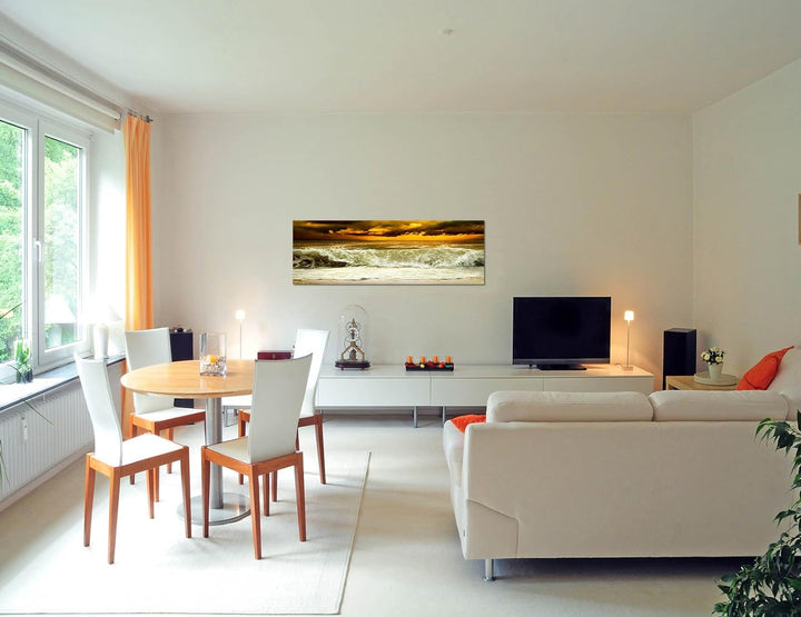 Paul Sinus Art Panoramabild auf Leinwand und Keilrahmen 150x50cm Meer Wellen Sturm Wolkenhimmel