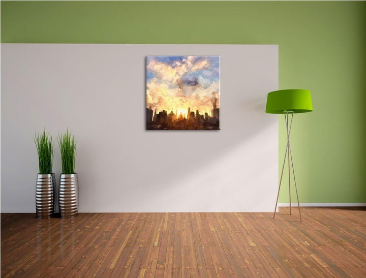 Pixxprint Skyline von Chicago Skyneedle, Format: 70x70 auf Leinwand, 70x70