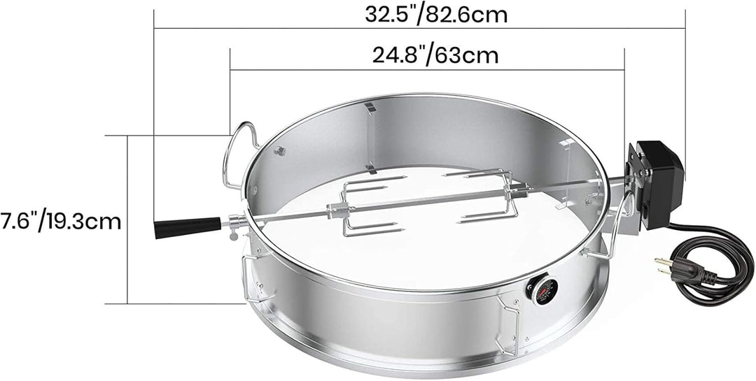 Onlyfire Edelstahl PizzaRing Kit mit Drehspiess, Komplettpaket Pizzaofen Umbausatz (incl. Pizzastein