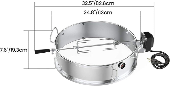 Onlyfire Edelstahl PizzaRing Kit mit Drehspiess, Komplettpaket Pizzaofen Umbausatz (incl. Pizzastein