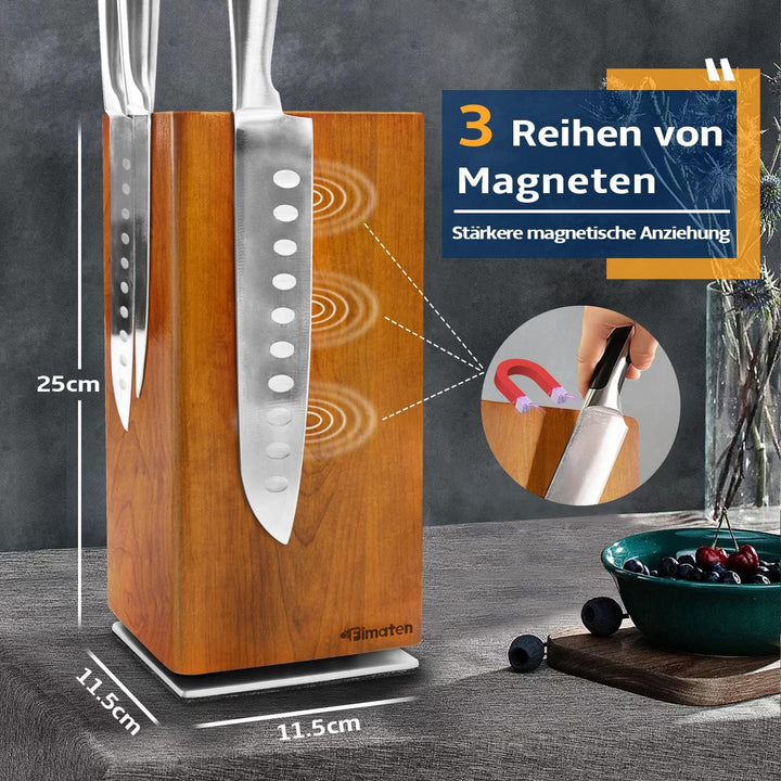 Fimaten Magnetischer Messerblock ohne Messer, 360° drehbar Magnet Messerhalter aus Akazienholz, Hoch