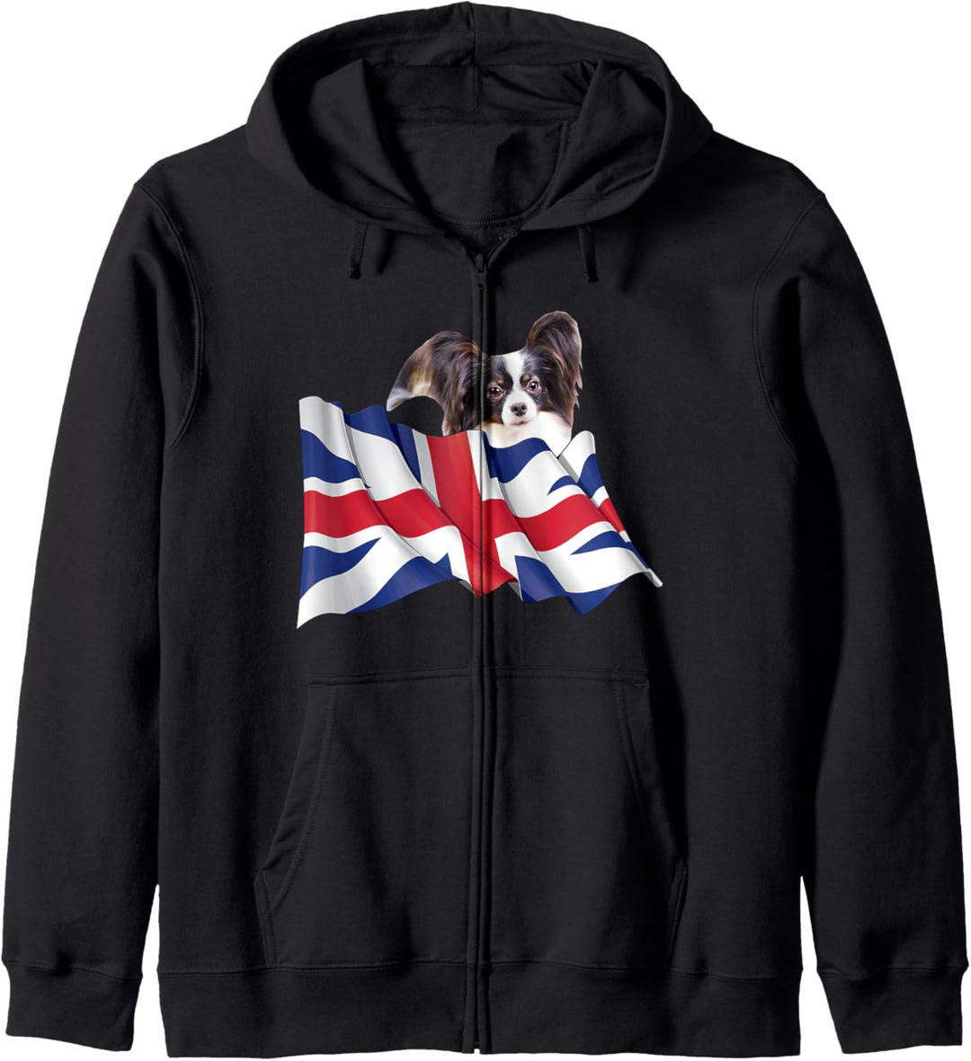 Union Jack Flag Dog Papillons Kapuzenjacke