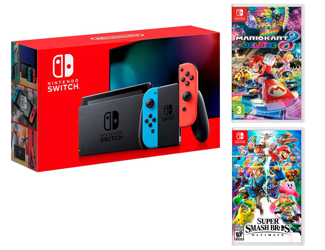 Nintendo Switch 32Gb Neon-Rot/Neon-Blau + Super Smash Bros: Ultimate + Mario Kart 8 Deluxe