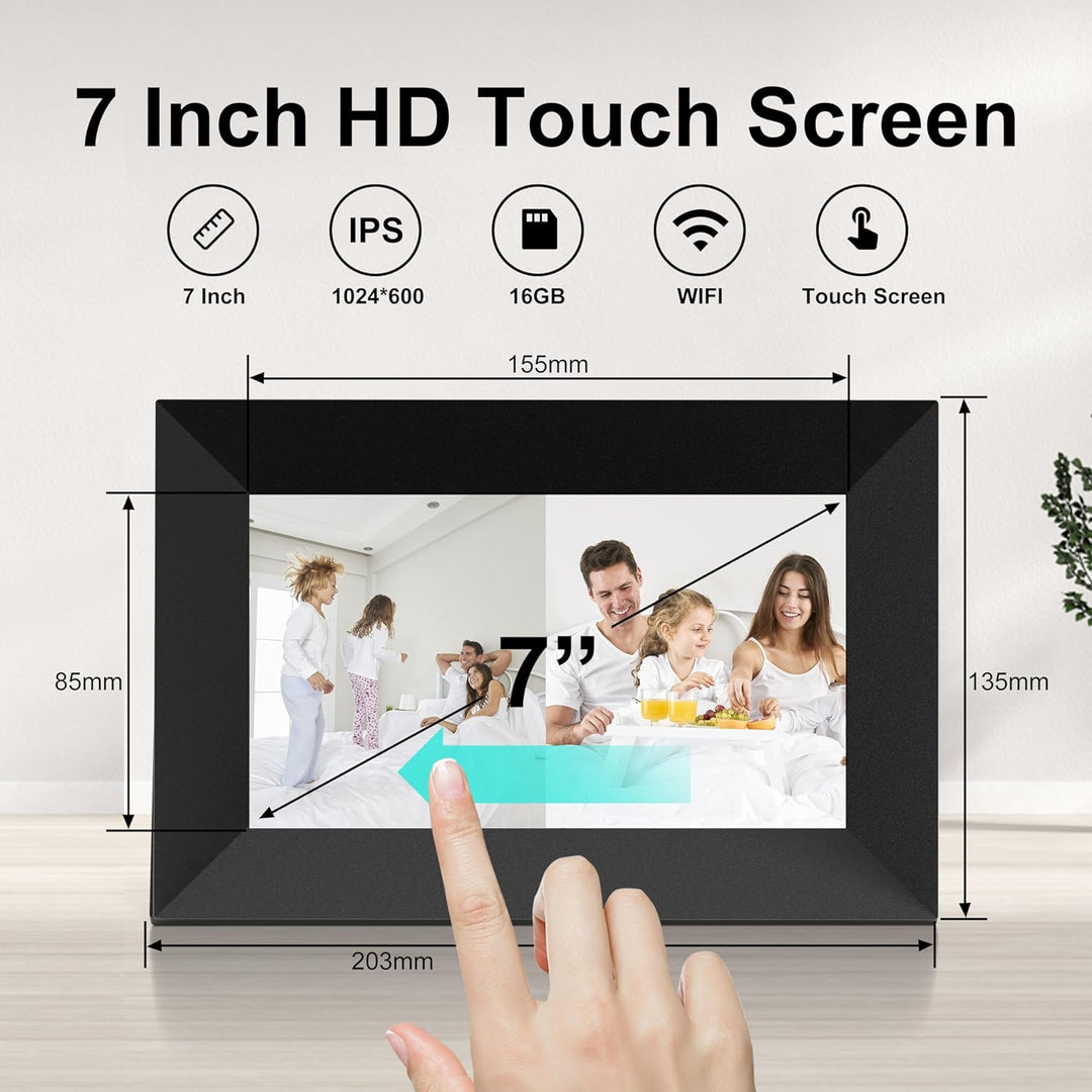 Digitaler Bilderrahmen WLAN 7 Zoll Touchscreen Elektronischer Bilderrahmen mit 16GB Speicher, Auto-R