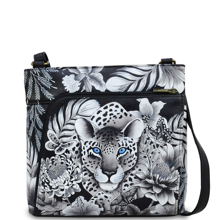 Anuschka Handbemalte Crossbody Tasche mit Organizerfach & RFID-Schutz, Cleopatra S Leopard
