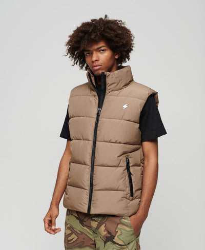 Superdry Herren Sportpuffer Gilet Jacke M Fossil Brown, M Fossil Brown