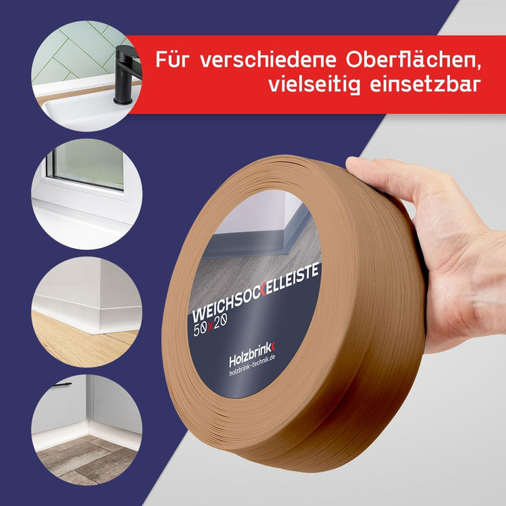HOLZBRINK Weichsockelleiste selbstklebend EICHE HELL Knickleiste, 50x20mm, 25 Meter 25m Eiche Hell,