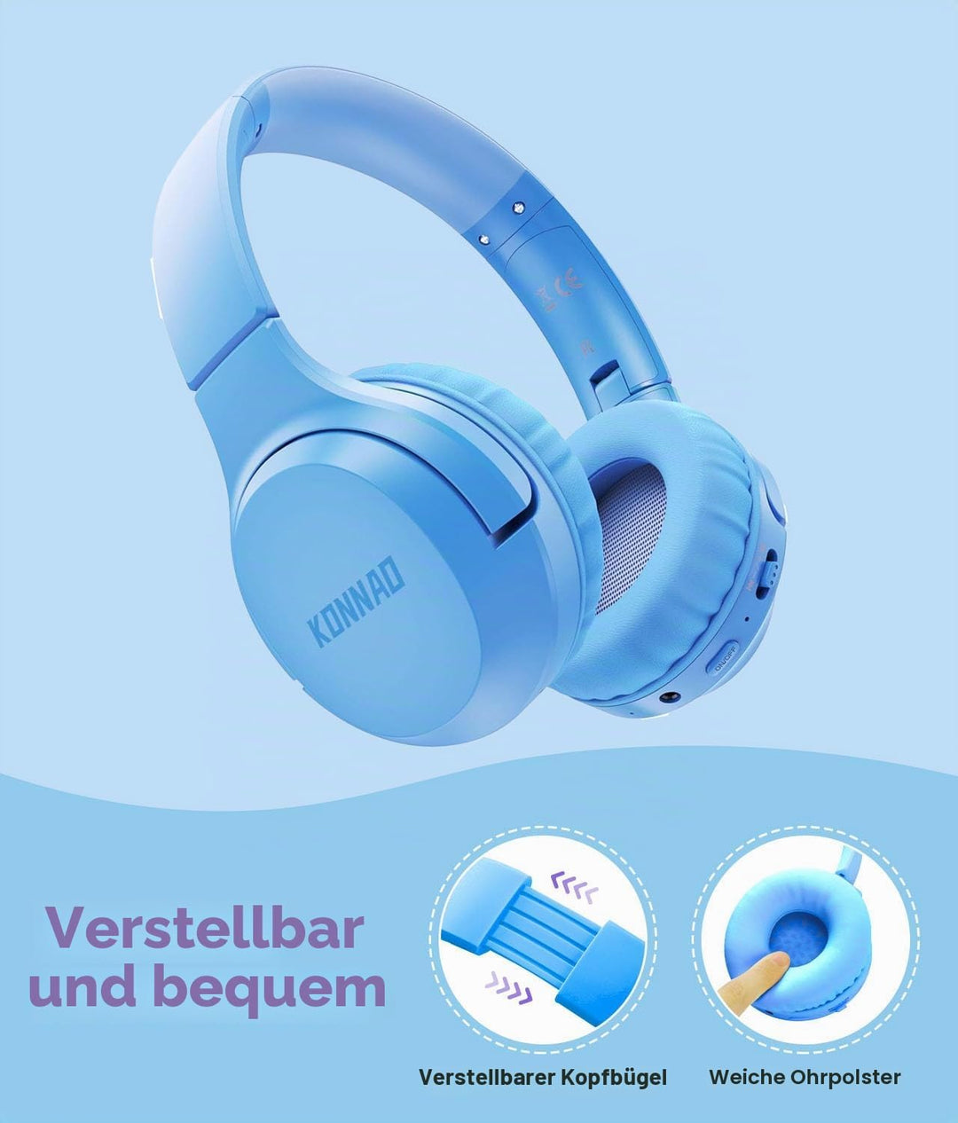 Kinder Kopfhörer Wireless 60H, Faltbare On Ear Kopfhörer mit MIC, Lautstärkebegrenzer 85dB/94dB Drah