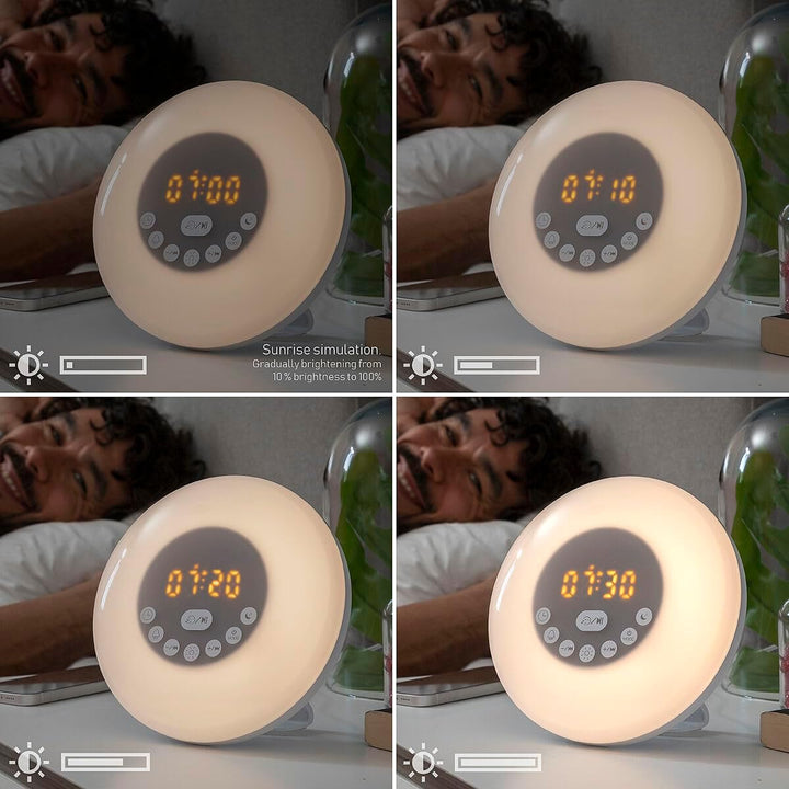 InnovaGoods Aufladbarer Sonnenaufgangswecker mit Lautsprecher Sunrilk, Weiss
