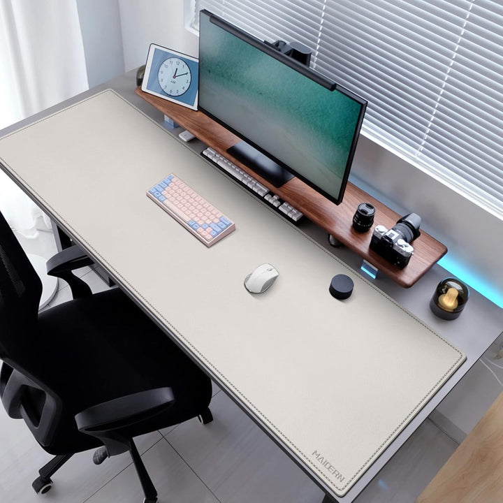 MAIDERN Schreibtischunterlage 160x60cm, Kork & PU-Leder Doppelseitiges Tischunterlage, Grosse Mauspa