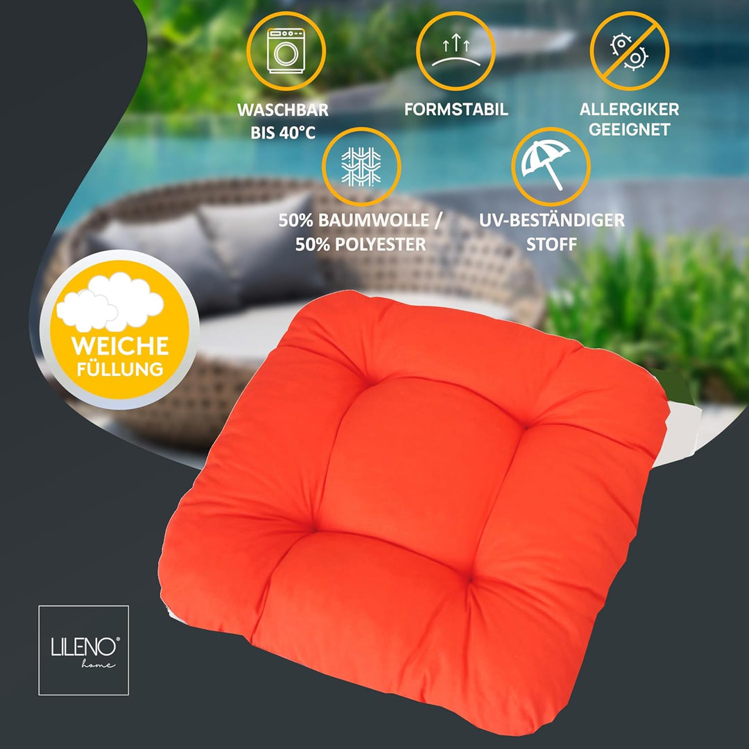 LILENO HOME 2er Set Stuhlkissen Hellrot (38x38x8 cm) - Sitzkissen für Gartenstuhl, Küche oder Esszim