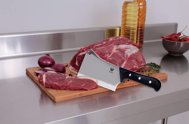 Beeketal 'HBB-20' Profi Fleischer Hackbeil mit ca. 200 mm Klinge aus 420 J 2 Edelstahl, rutschfestem