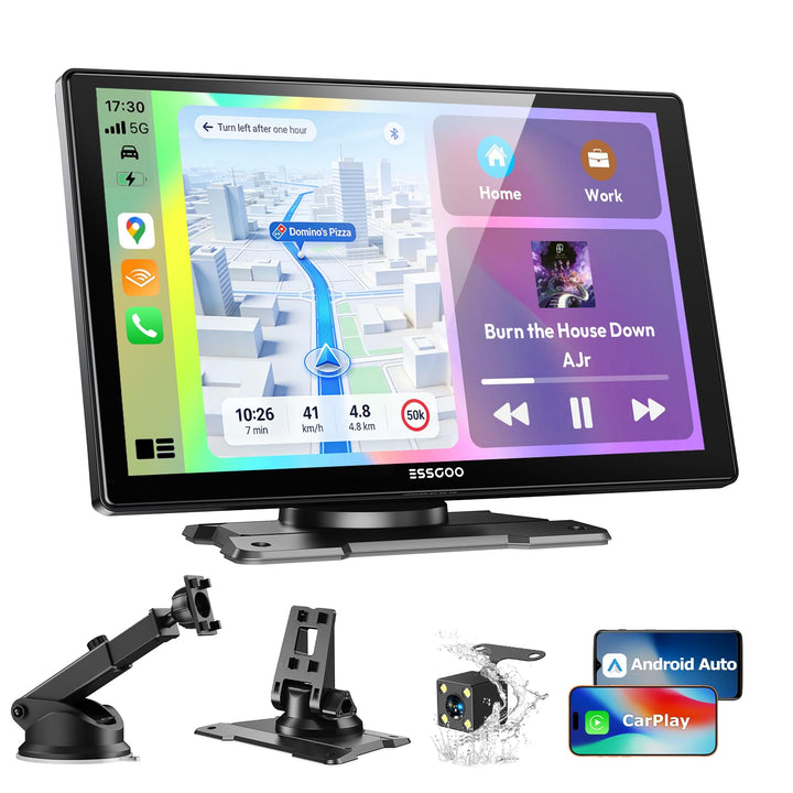 ESSGOO Carplay Android Auto Display mit Rückfahrkamera,9 Zoll Carplay Bildschirm für Apple/Android A