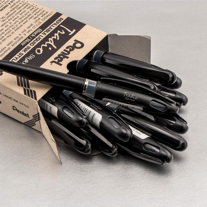Pentel Tradio Füllfederhalter, Schreibfarbe Schwarz, Schwarz, 12 Stück Korpus schwarz matt, Korpus s