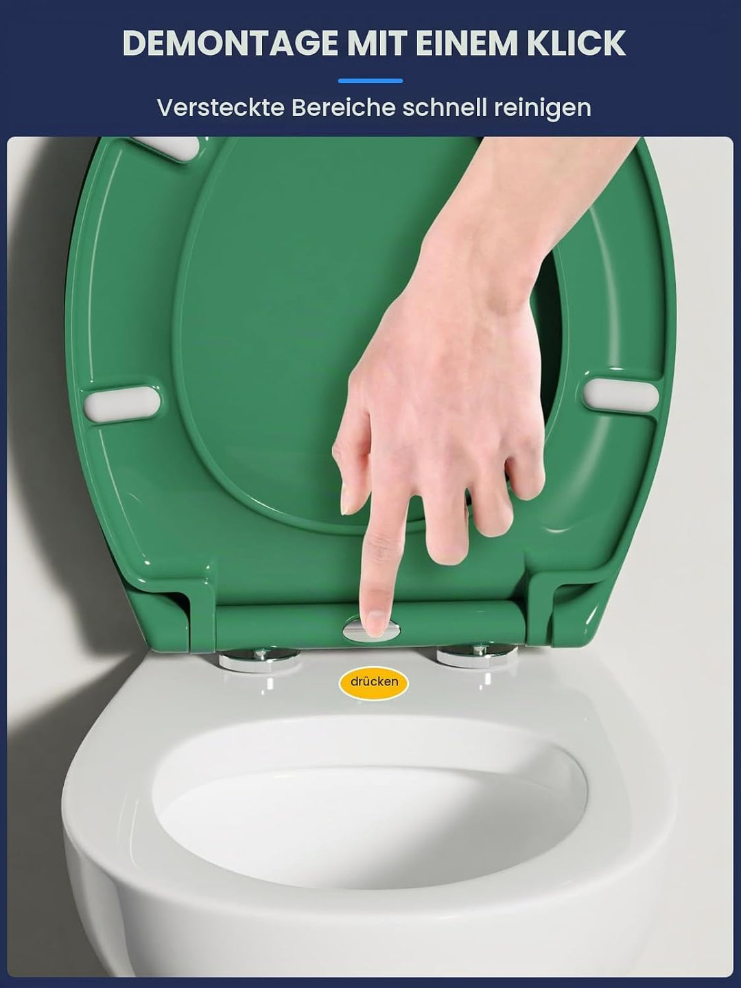YEAUPE PRO Toilettendeckel mit Absenkautomatik, WC Sitz O Form mit Soft-Close, Grün Klodeckel mit Qu
