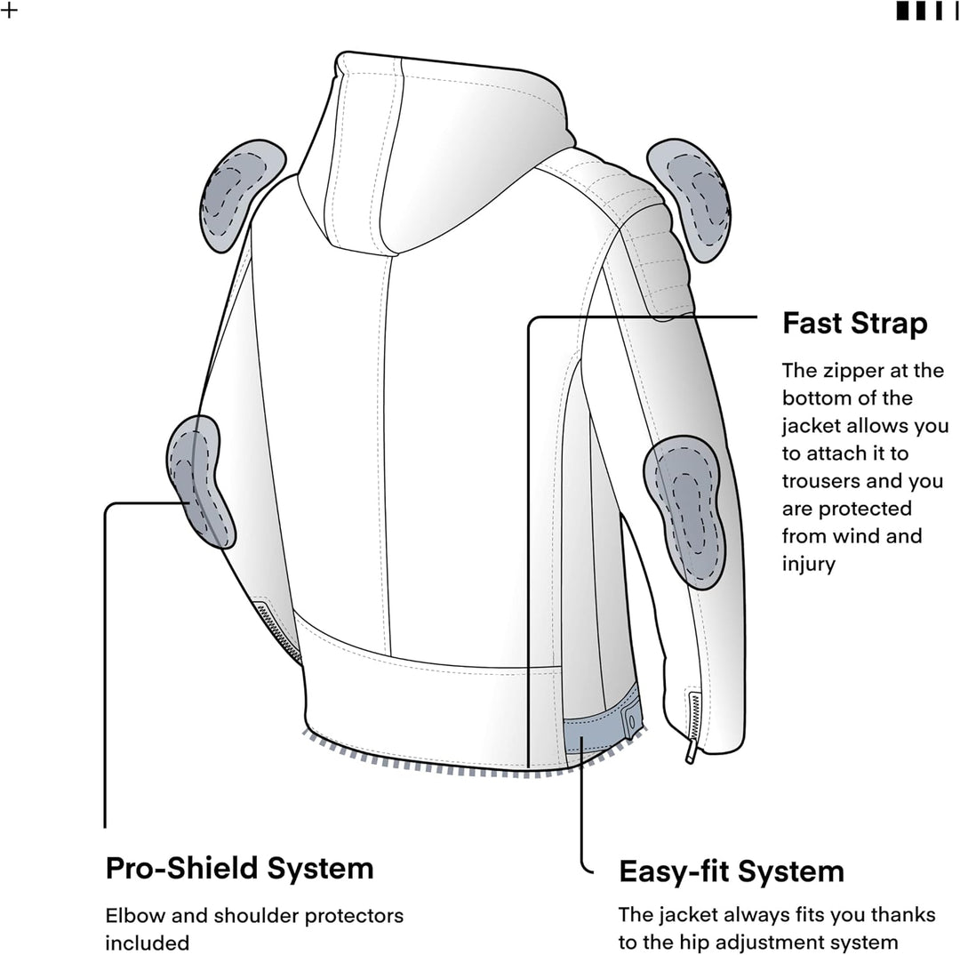 REBELHORN Impala Motorradjacke Herren | Leder | Ellbogen und Schulterprotektoren | Abnehmbare Kapuze