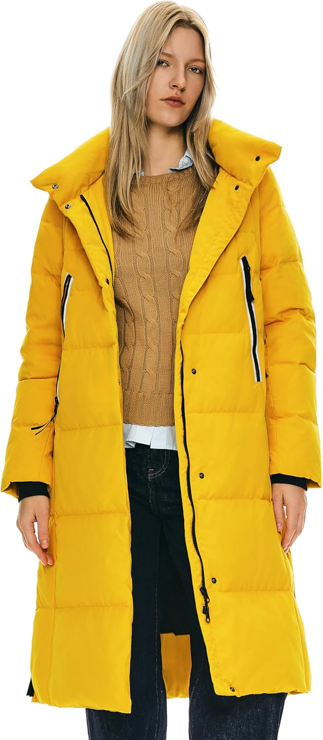 Orolay Damen Verdickte Daunenjacke Langer Wintermantel Mit Kapuze Pufferjacke XS Gelb, XS Gelb