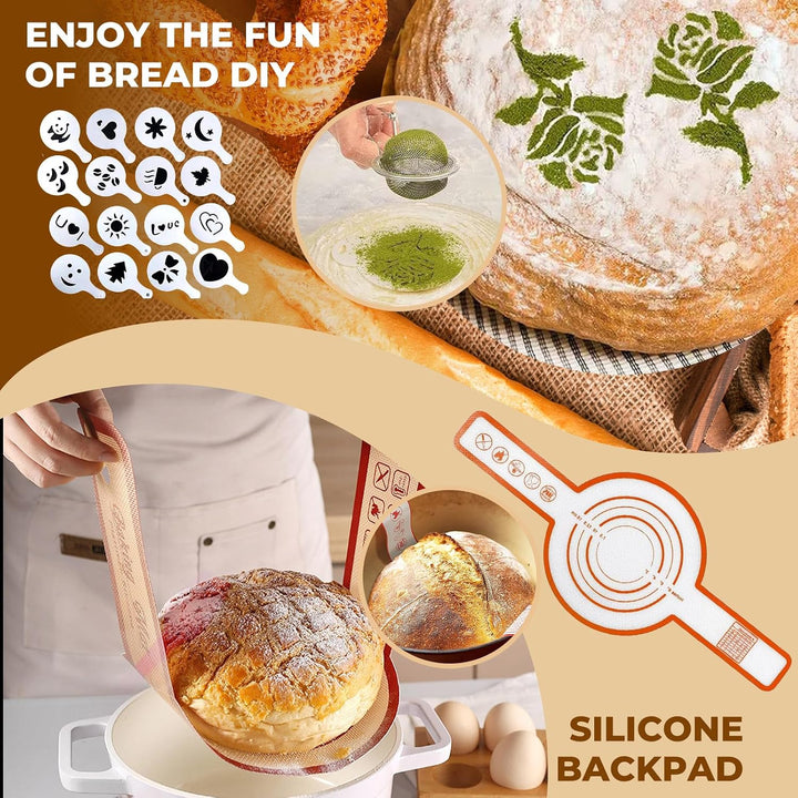 11-teilig Gärkorb Brot Set, Sauerteig Starter Set, Gärkörbchen Rund 25cm, Brot Backen Zubehör, 730ml