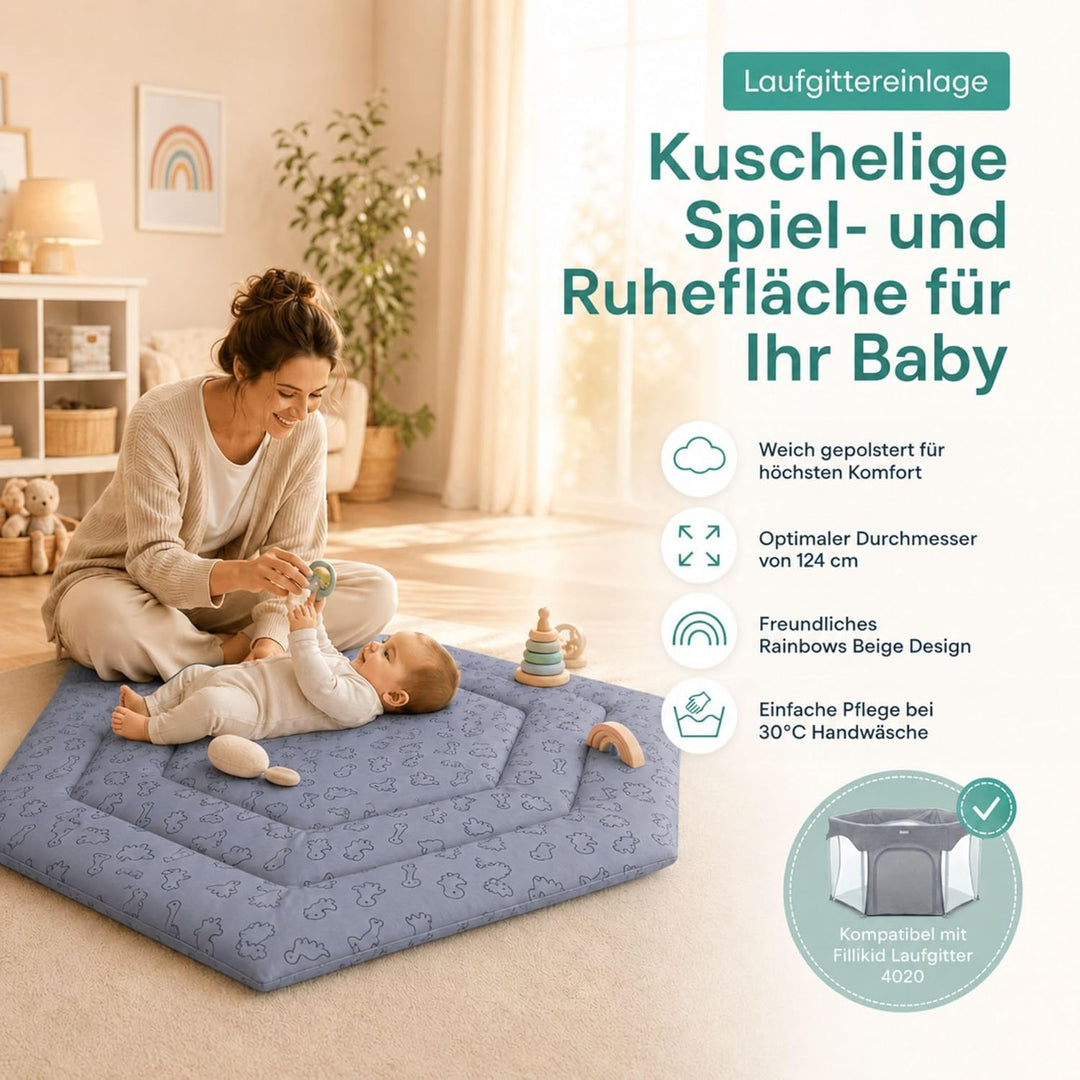 Fillikid Einlage Laufstall 6-eckig Exklusiv | Krabbeldecke Laufgitter 124 cm | Schutzeinlage Laufgit