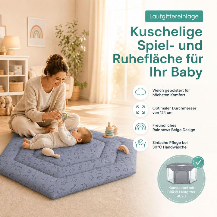 Fillikid Einlage Laufstall 6-eckig Exklusiv | Krabbeldecke Laufgitter 124 cm | Schutzeinlage Laufgit