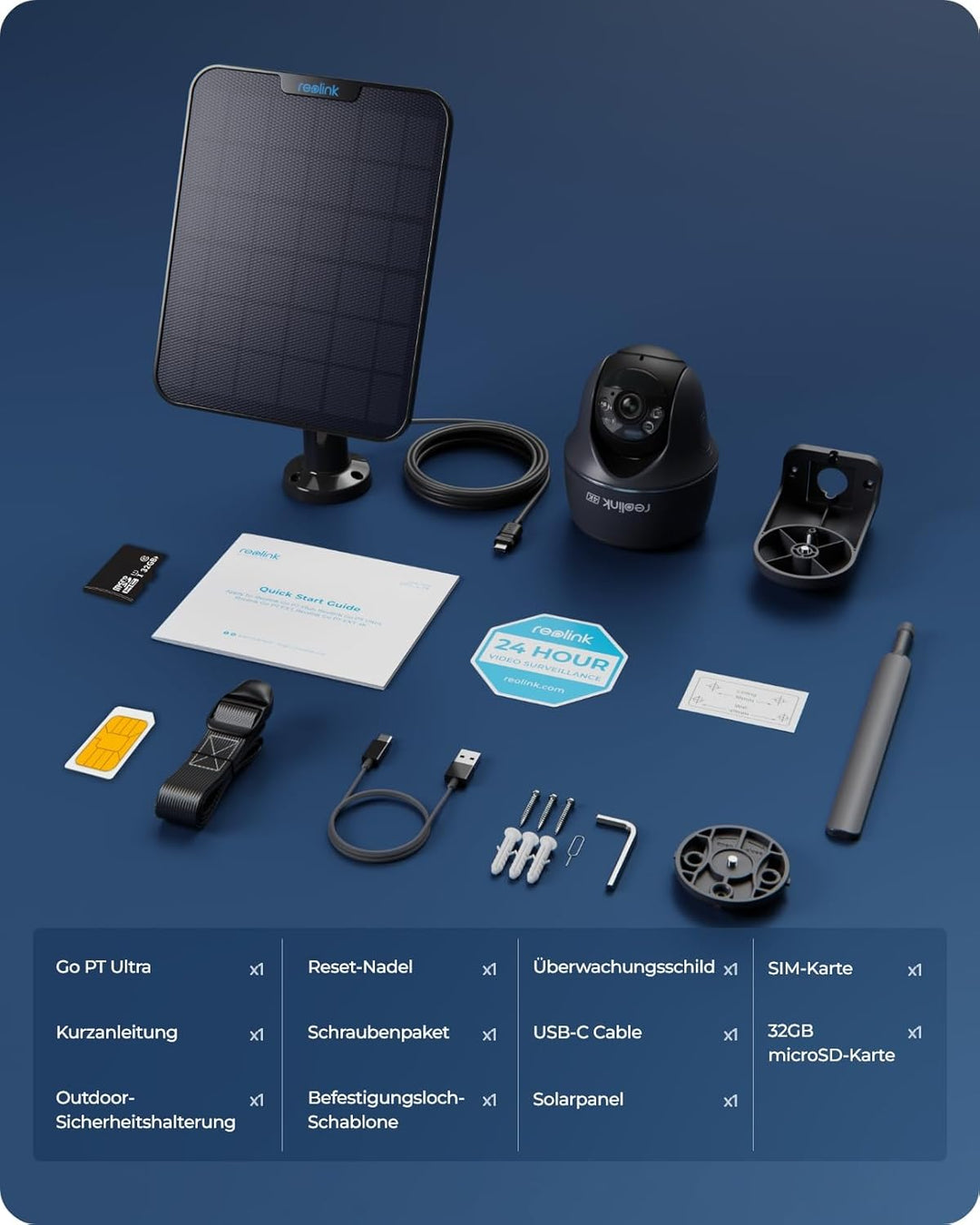 Reolink 4K 4G LTE Überwachungskamera Aussen mit SIM Karte Ohne WLAN, 355°&140° PTZ Solar Kamera Outd