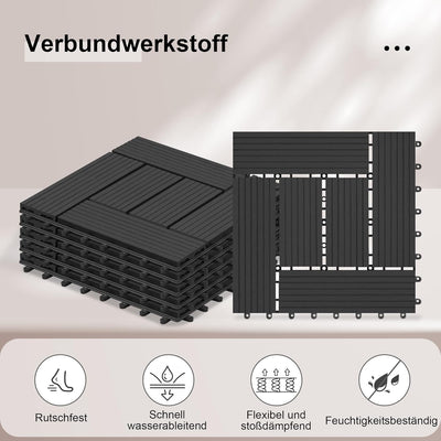 Laneetal WPC Fliesen 22er Set für 2 m², Balkonfliesen 30x30 cm, Terrassenfliesen Klicksystem, Klickf