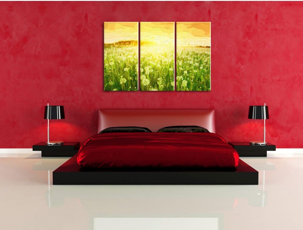 Pixxprint Pusteblumen Sonnenuntergang als Leinwandbild/Grösse: 3 Teilig (120x80 cm) cm/Wandbild/Kuns