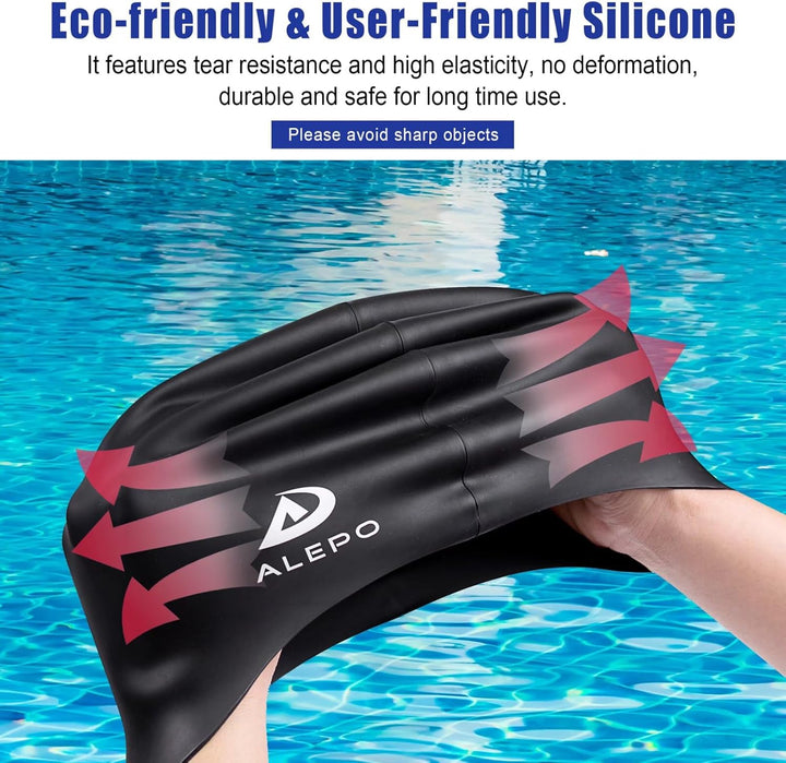 Alepo Badekappe Damen Lange Haare, Hochelastische Dicke Silikon Schwimmkappe Damen Herren Unisex Erw