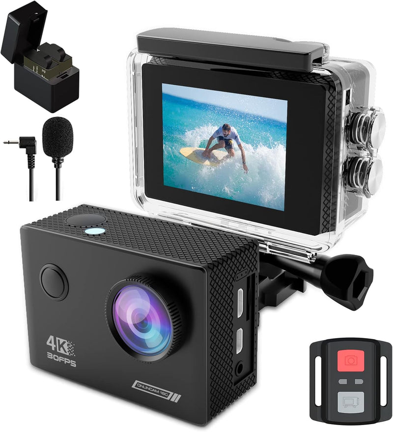 TIMNUT Action Cam 4K Unterwasserkamera 131ft,EIS 20MP Wasserdicht Actionkameras 170° Weitwinkel Helm