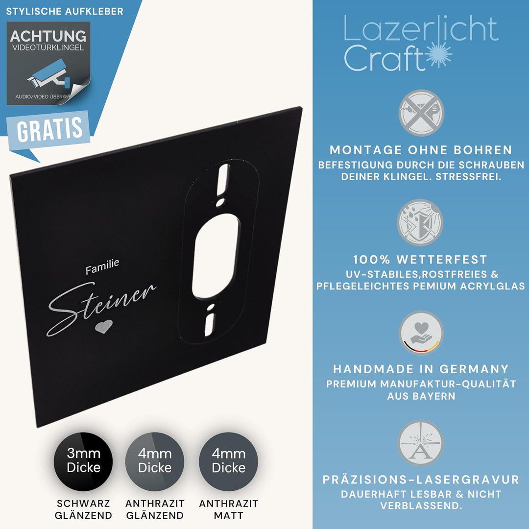 Klingelschild für Reolink Video Doorbell PoE/WiFi D340W D340P | Schwarz oder Anthrazit | Verschieden