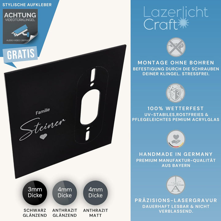 Klingelschild für Reolink Video Doorbell PoE/WiFi D340W D340P | Schwarz oder Anthrazit | Verschieden