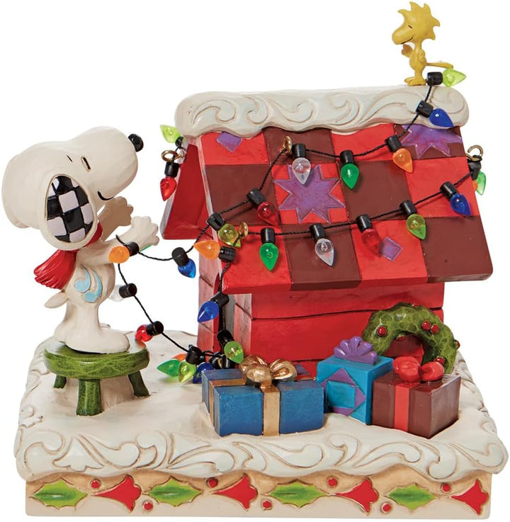 Enesco Jim Shore Peanuts Snoopy and Woodstock Dekofigur des Hundehauses, 13 cm, Mehrfarbig