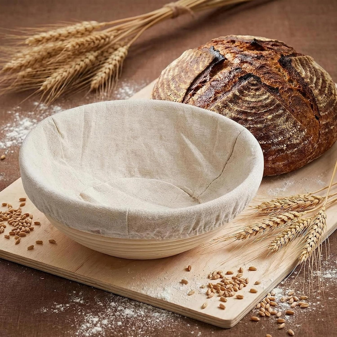 Gärkörbchen Rund 23 cm – Gärkorb für Brot aus Natur Rattan mit Leineneinsatz, für knusprige Kruste &amp;