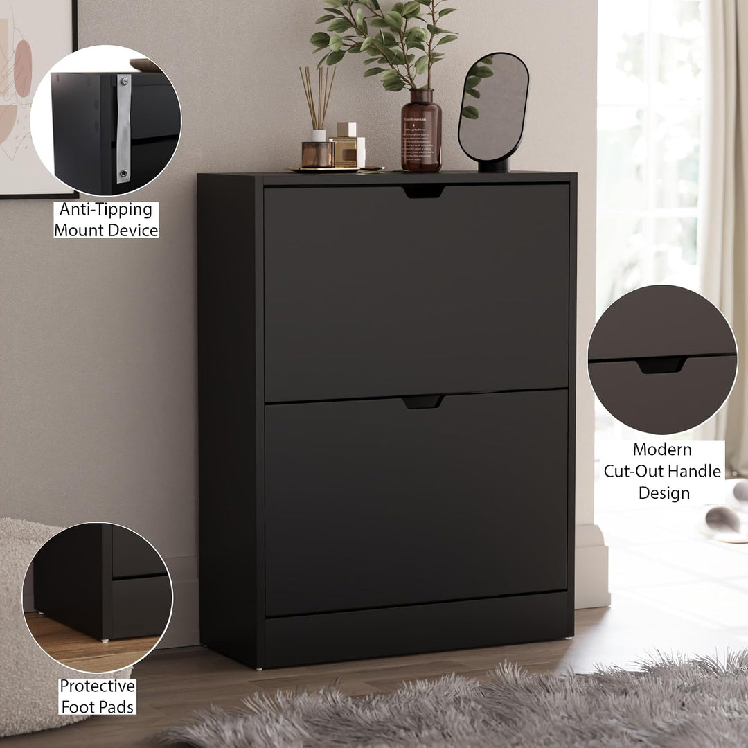 Vida Designs Schuhschrank mit 2 Schubladen, platzsparender Schuhschrank mit 2 Klappschubladen, für F