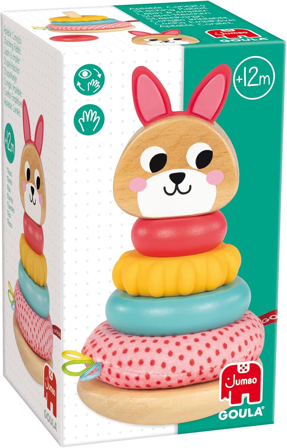 Goula Stacking Rabbit - Stapelhase – Sensorisches Stapelspielzeug mit strukturierten Holz, Silikon &