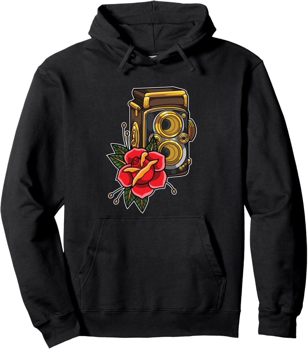 Retro Analog Kamera mit floraler Dekoration - Fotografie Pullover Hoodie