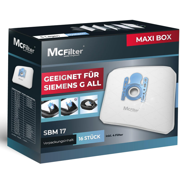 McFilter I 16 Staubsaugerbeutel geeignet für Siemens VS06A111, VS06B1110, VS06B113 Staubsauger I 5-l