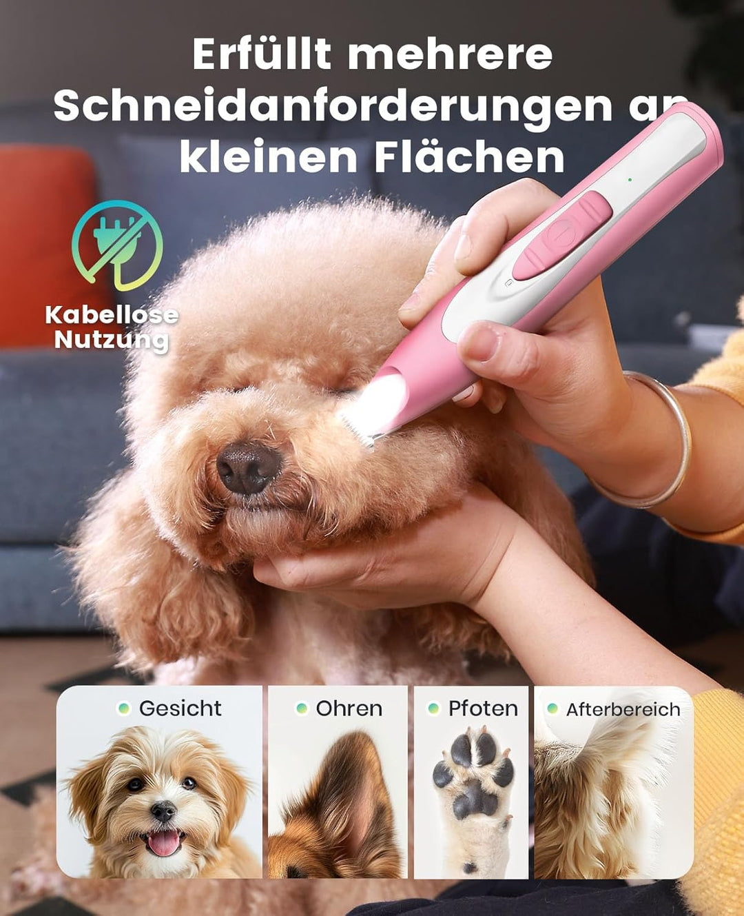 oneisall Pfotentrimmer für Hunde mit LED-Licht, Leiser Hundepfoten Trimmer Paw Trim Pro dr Pfoten, W