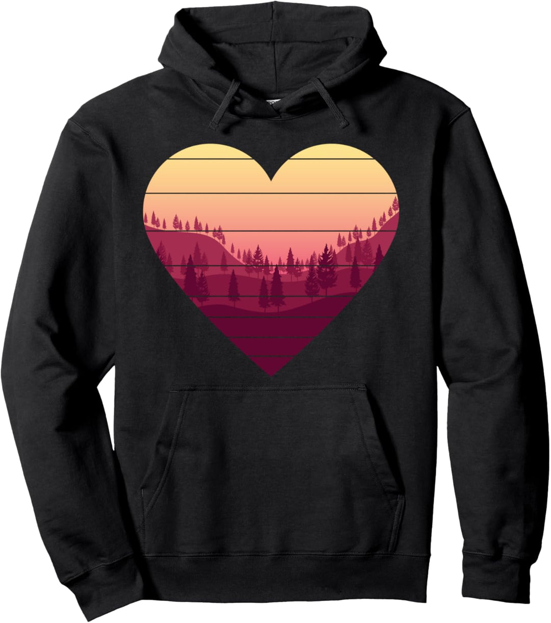 Natur Outdoor Bäume Landschaft Retro Herz Wald Pullover Hoodie