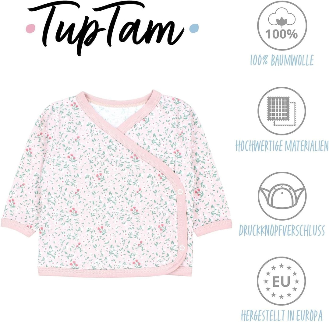 TupTam Baby Langarm Wickelshirt 5er Set aus Oeko-TEX zertifizierten Stoffen Unisex 50 Blumen Mix Gra